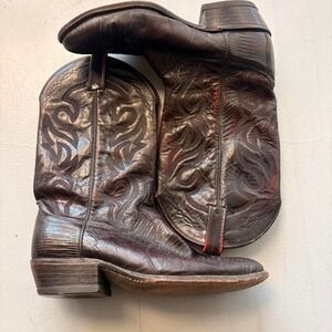 Vintage Dan Post Black Lizard Skin Cowboy Boots – Size 10.5 Extra Wide